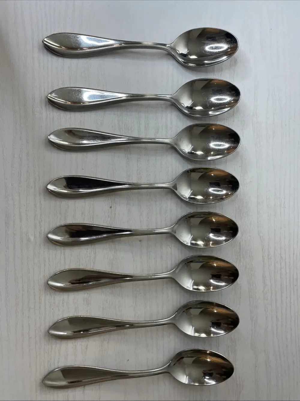 Lot of 8 Cuisinart Carbay Stainless Oval Soup Place Spoons Replacement Flatware
